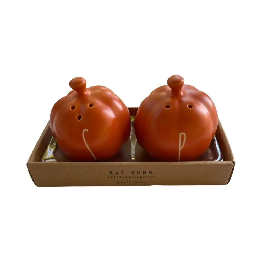 Rae Dunn Fall Ceramics Pumpkin Salt & Pepper Shakers New in Box